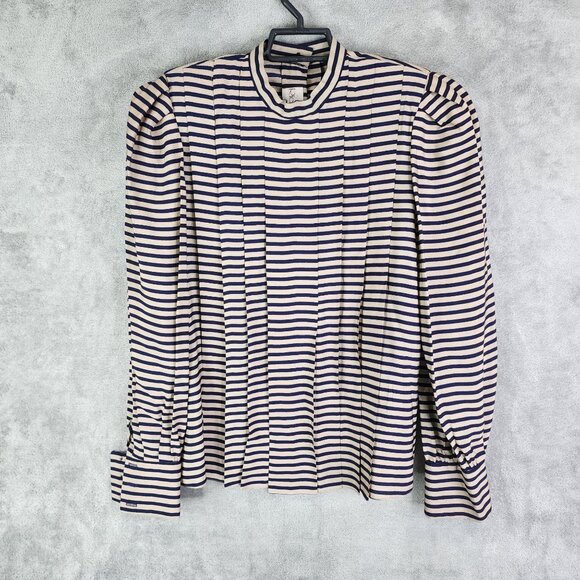 Women's Vintage Richard Warren Petites Blouse Top Striped Long Sleeve Size 8 - Picture 2 of 11
